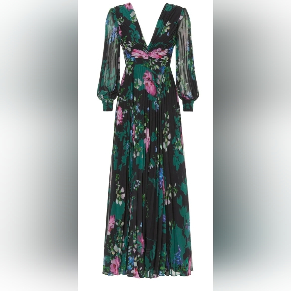 Badgley Mischka V-Neck Floral Pleated Gown-Size 12 - NWOT (never worn)🌸 - Picture 3 of 9